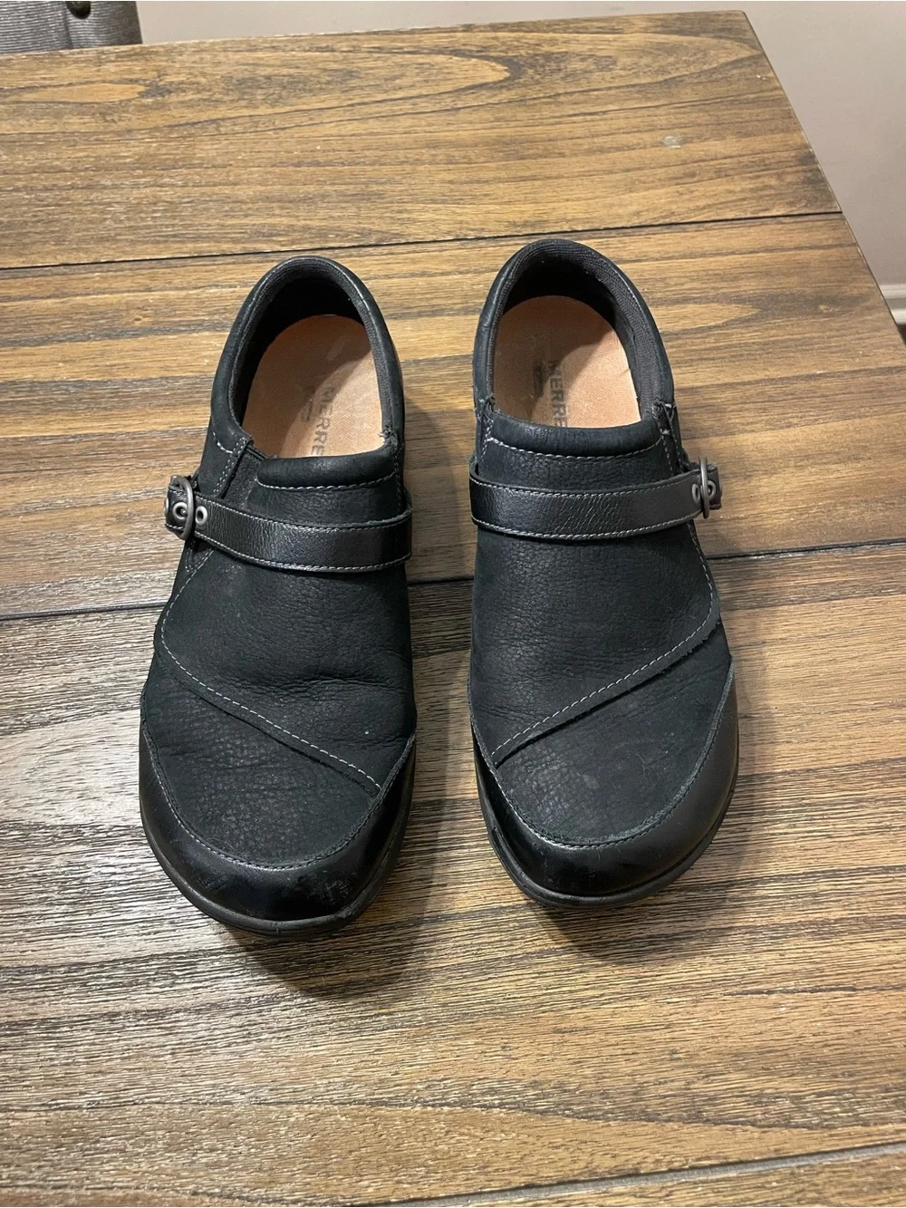 Merrell Dassie Buckle Black Leather Slip On Comfort Shoes J69078 Women’s 10 Boho